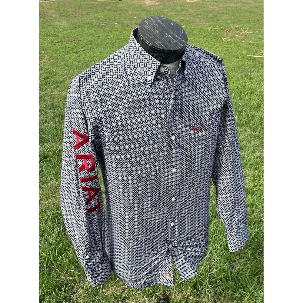 Ariat Shirt Mens XS Black White Fitted Western Button Down Long Sleeve Rodeo - Picture 4 of 15